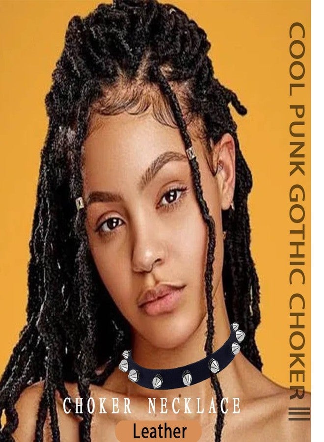 Firuilo Cool Punk Choker Metal Spike Studded Leather Collar Necklace Black Leather Necklace for Women (A-Style) - Image 4